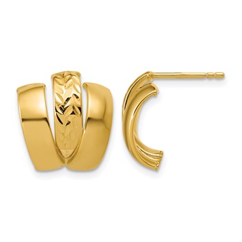 Leslie's 14K Polished and Diamond-cut 3-row J-Hoop Post Earrings