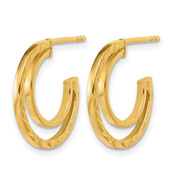 Leslie's 14K Polished and Diamond-cut 2-row J-Hoop Post Earrings — alternate view