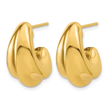 Leslie's 14K Polished Hollow Puffed Grooved J-Hoop Earrings — alternate view
