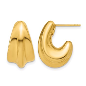Leslie's 14K Polished Hollow Puffed Grooved J-Hoop Earrings