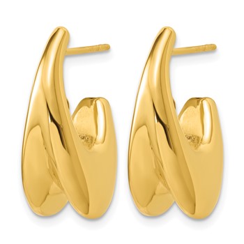 Leslie's 14K Polished Hollow Puffed Grooved J-Hoop Earrings — alternate view