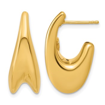Leslie's 14K Polished Hollow Puffed Grooved J-Hoop Earrings