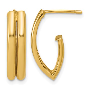 Leslie's 14K Polished and Grooved J-Hoop Earrings