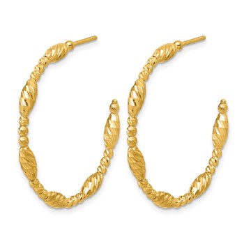 Leslie's 14K Polished and Diamond-cut Beaded Fancy J-Hoop Post Earrings — alternate view
