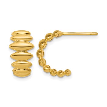 Leslie's 14K Polished and Grooved J-Hoop Post Earrings