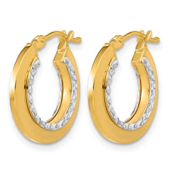 Leslie's 14K w/White Rhodium Polished and Diamond-cut Round Hoop Earrings — alternate view