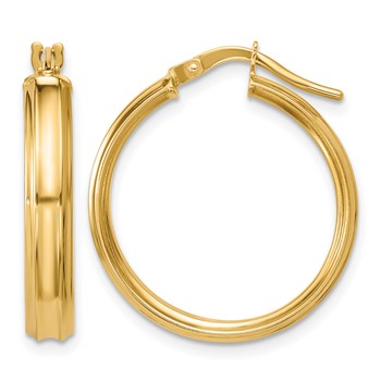 Leslie's 14K Polished and Grooved Round 3.75mm Hoop Earrings