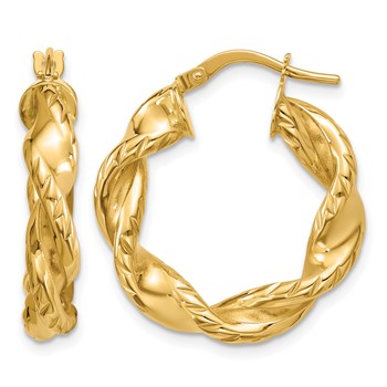 Leslie's 14K Polished and Twisted Round Hoop Earrings