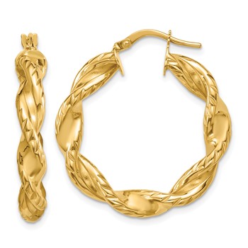 Leslie's 14K Polished and Twisted Round Hoop Earrings