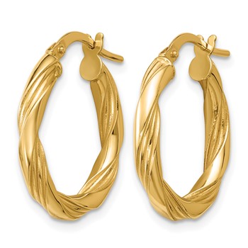 Leslie's 14K Polished and Grooved Twist Round Hoop Earrings — alternate view