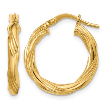 Leslie's 14K Polished and Grooved Twist Round Hoop Earrings