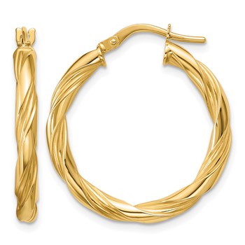 Leslie's 14K Polished and Grooved Twist Round Hoop Earrings