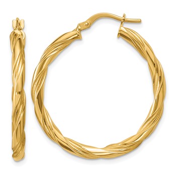 Leslie's 14K Polished and Grooved Twist Round Hoop Earrings