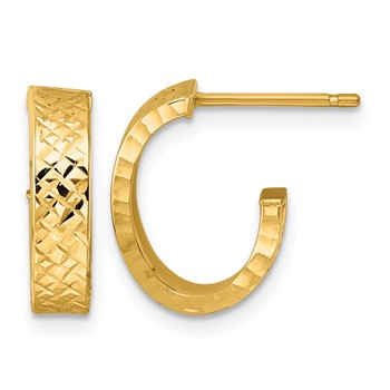 Leslie's 14K Polished and Diamond-cut J-Hoop Post Earrings