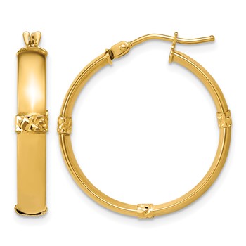 Leslie's 14K Polished and Diamond-cut  Round Hoop Post Earrings