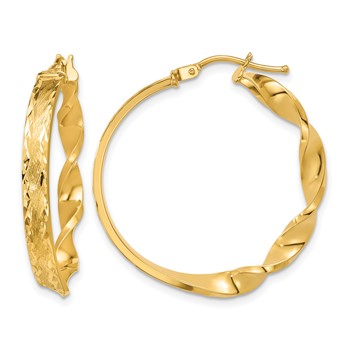 Leslie's 14K Polished Diamond-cut and Twist Hoop Earrings