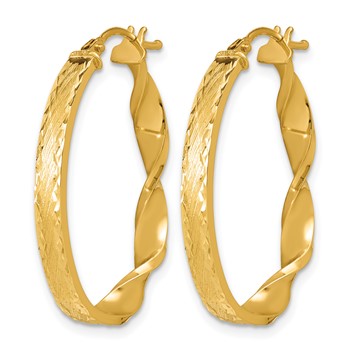 Leslie's 14K Polished Diamond-cut and Twist Oval Hoop Earrings — alternate view