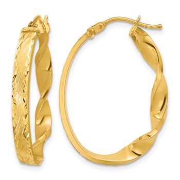 Leslie's 14K Polished Diamond-cut and Twist Oval Hoop Earrings