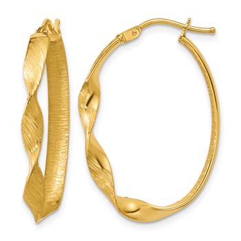 Leslie's 14K Polished and Brushed Twist Oval Hoop Earrings