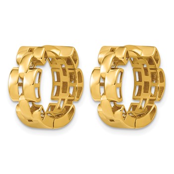 Leslie's 14K Polished Link Pattern Huggie Hinged Hoop Earrings — alternate view