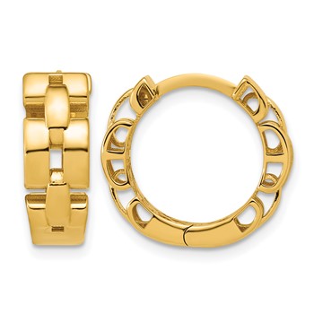 Leslie's 14K Polished Link Pattern Huggie Hinged Hoop Earrings