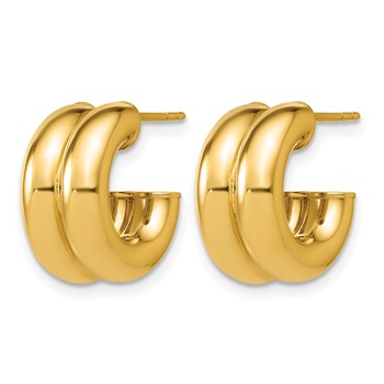 Leslie's 14K Polished Puffed Grooved J-Hoop Earrings — alternate view