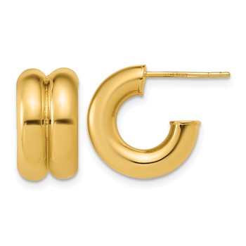 Leslie's 14K Polished Puffed Grooved J-Hoop Earrings