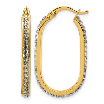 Leslie's 14K w/ White Rhodium Polished Link Pattern Hoop Earrings