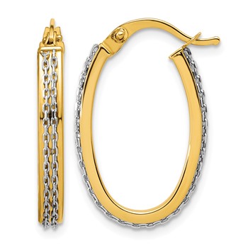 Leslie's 14K w/ White Rhodium Polished Link Pattern Hoop Earrings