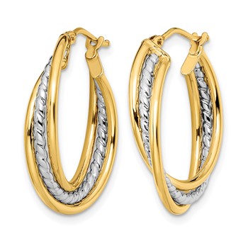 Leslie's 14K Two-tone Polished and Textured Twisted Hoop Earrings — alternate view