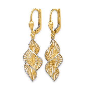 Leslie's 14K w/White Rhodium Textured and D/C Leverback Earrings — alternate view