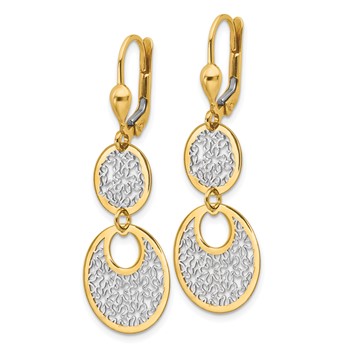 Leslie's 14K w/White Rhodium Polished and Textured Leverback Earrings — alternate view