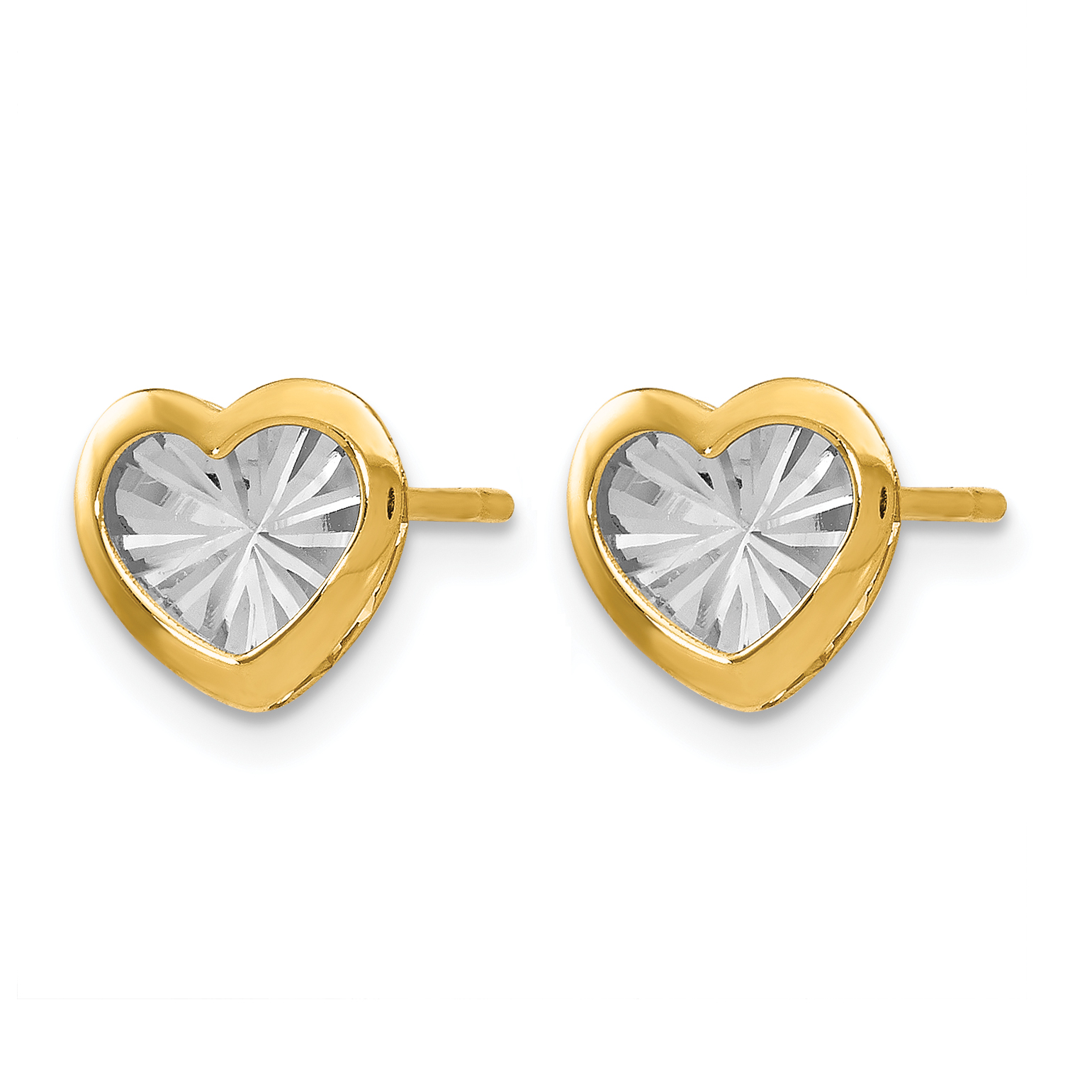 Leslie's with White Rhodium and Diamond-Cut Heart Post Earrings 14k Yellow Gold detailed image 2