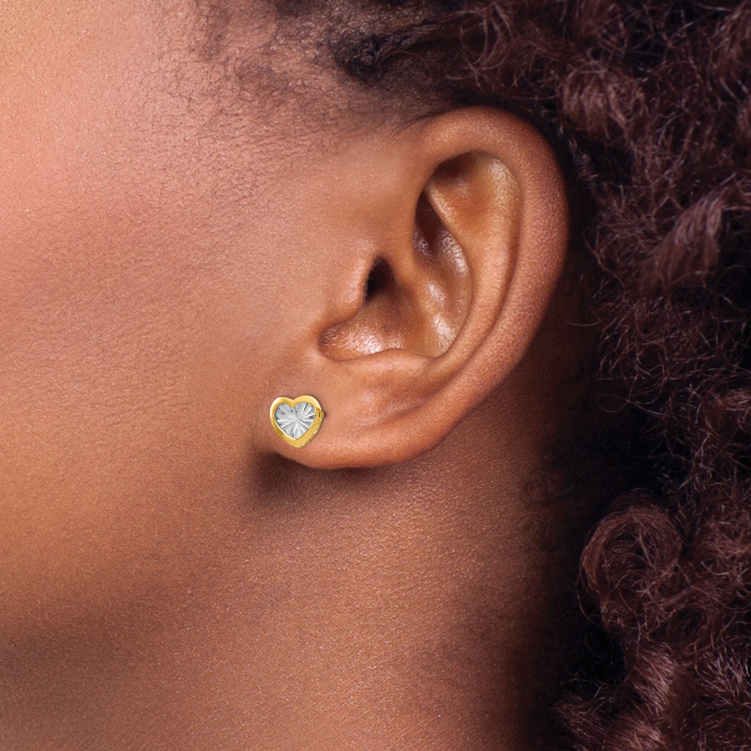 Leslie's with White Rhodium and Diamond-Cut Heart Post Earrings 14k Yellow Gold detailed image 3