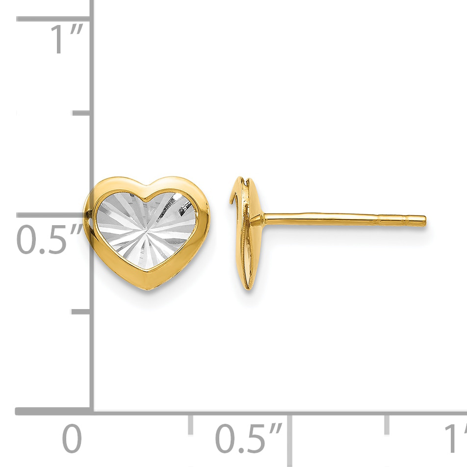 Leslie's with White Rhodium and Diamond-Cut Heart Post Earrings 14k Yellow Gold detailed image 4