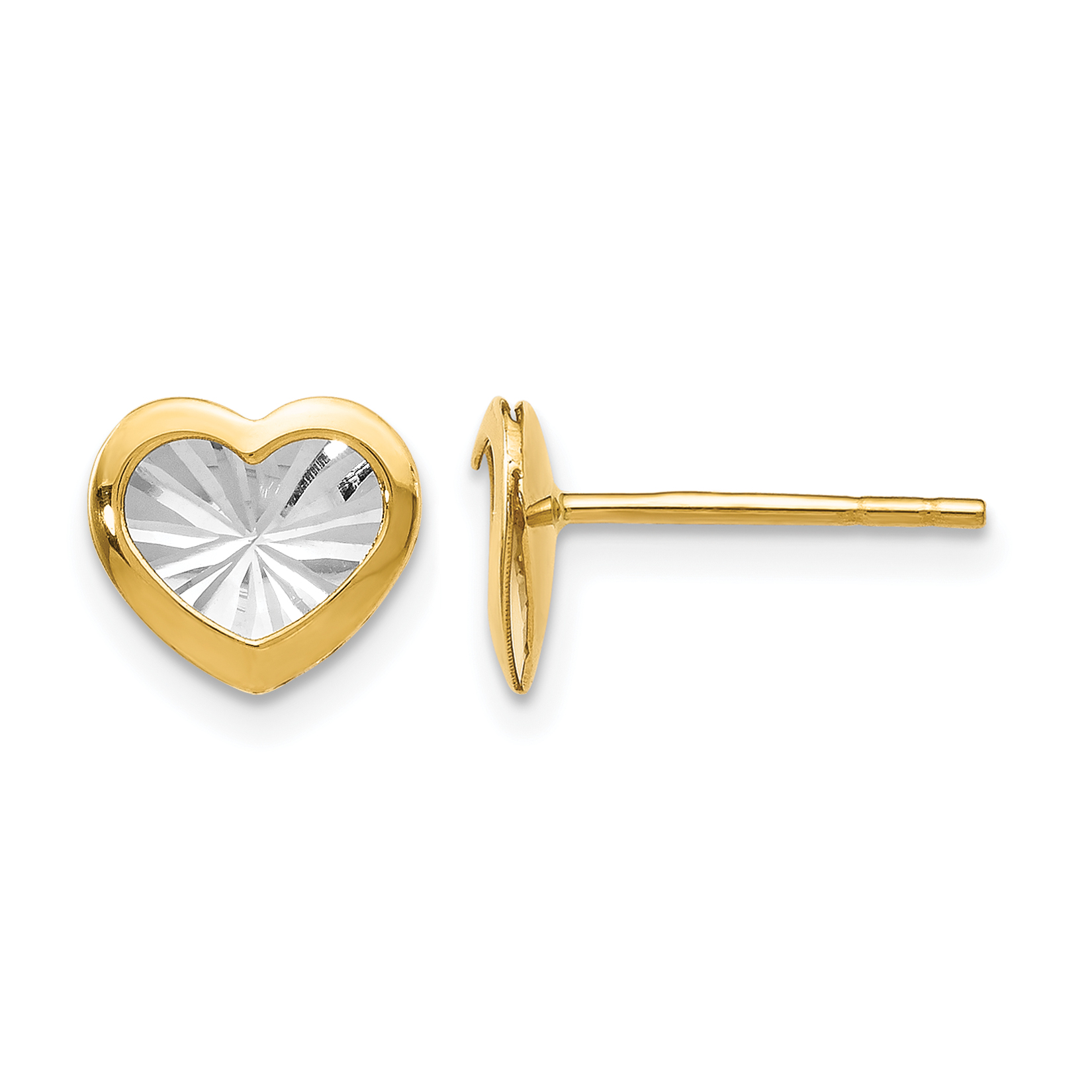 Leslie's with White Rhodium and Diamond-Cut Heart Post Earrings 14k Yellow Gold main product image