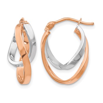 Leslie's 14K w/Wht/Rose RH-plating Polished Hinged Hoop Earrings