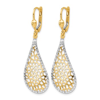 Leslie's 14K w/White Rhodium Polished and D/C Leverback Earrings — alternate view