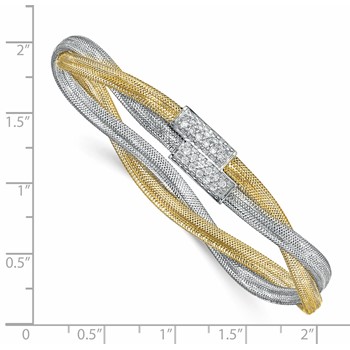 Leslie's 14K with White Rhodium CZ Polished Mesh Stretch Bracelet — alternate view