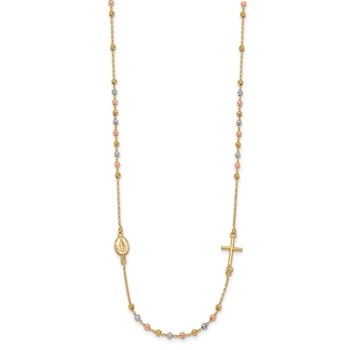 Leslie's 14K Tri-color Sideways Cross Beaded Rosary Style 18 inch Necklace — alternate view