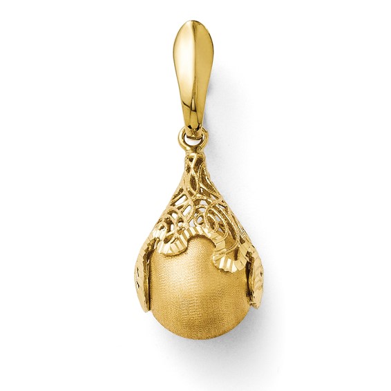 Leslie's 14k Polished and Satin Diamond-cut Teardrop Pendant