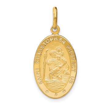 Leslie's 14k Polished and Satin Oval St. Christopher Pendant