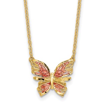 Leslie's 14K Polished D/C w/ Pink Enamel Butterfly Necklace