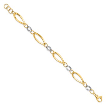 Leslie's 14K Two-tone Polished and D/C Link w/1/2in. ext. Bracelet — alternate view