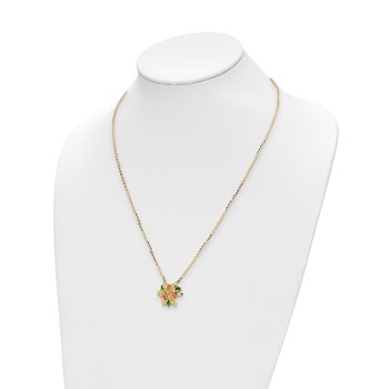 Leslie's 14k Polished and Textured Enameled Flower Necklace — alternate view