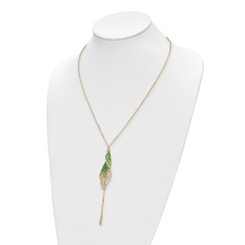Leslie's 14k Polished Green Enamel Butterfly Wing Y-drop Necklace — alternate view