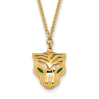 Leslie's 14k Polished D/C Green Enamel Tiger Necklace