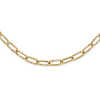Leslie's 14k Polished Textured Oval Link Necklace