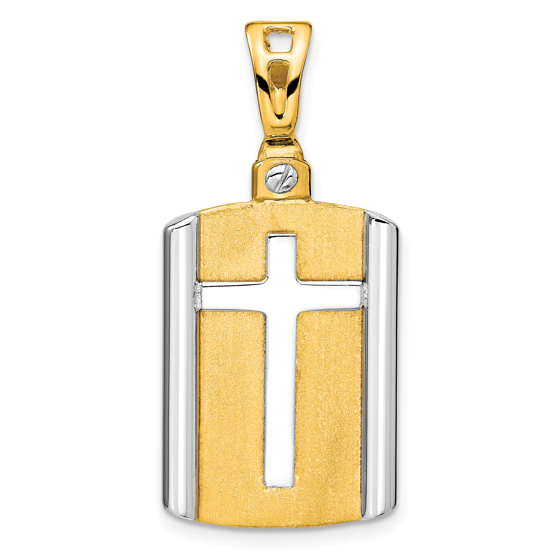 Leslie s 14K Two tone Brushed Cross Dog Tag Pendant Quality Gold