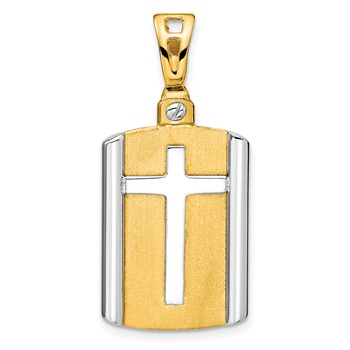 Leslie's 14K Two-tone Brushed Cross Dog Tag Pendant